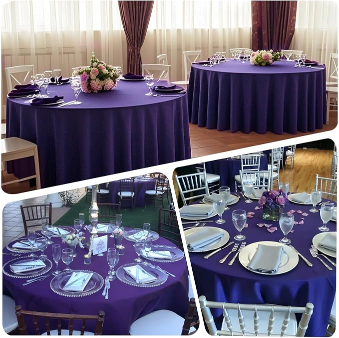 8 Pack Purple Round Tablecloth 90 Inch Round Table Cloth, Wrinkle Resistant and Washable Tablecloth Polyester Fabric Table Cloth Round Cover for Dining Wedding Banquet Party