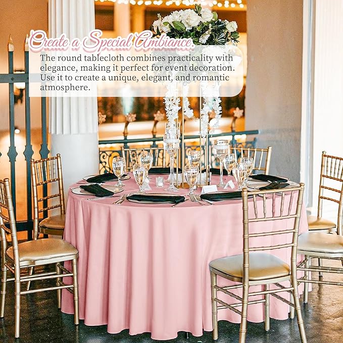Pesonlook 10 Pack Pink Round Tablecloth 120 Inch, Waterproof Polyester Fabric Table Cloth for Round Tables, Stain Wrinkle Resistant Tablecloths Washable Table Cover for Wedding Dining Party Banquet