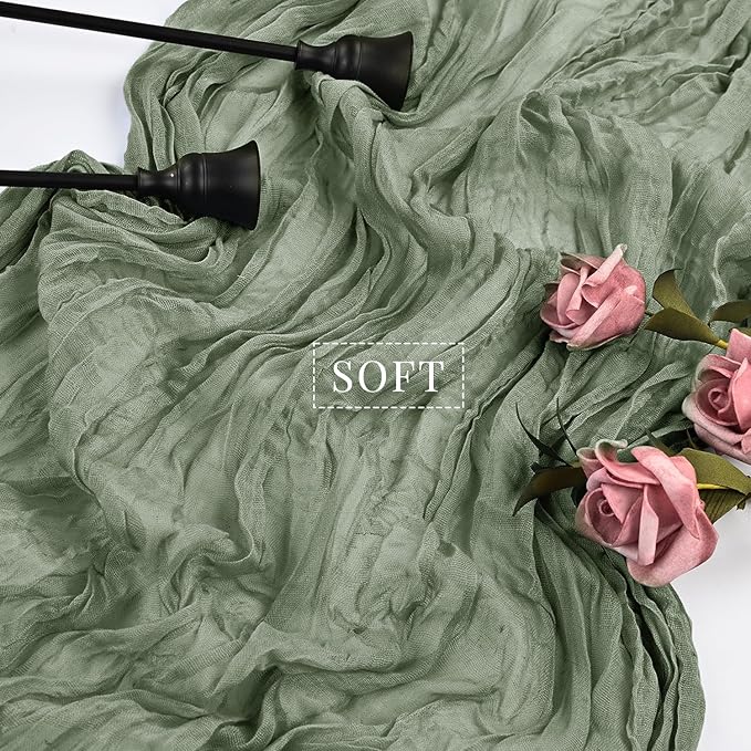6 Pcs Sage Green Cheesecloth Table Runner 10FT Runner for Tables 35 x 120 Inches Long Gauze Boho Fabric Table Runner Decoration Rustic Sheer Runner for Wedding Birthday Baby Shower Party (Sage Green)
