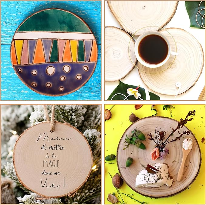QTLCOHD 12 Pcs 7-8 Inch Large Wood Slice for Centerpieces, Natural Rustic Unfinished Wood Slab, Round Wooden Circle with Bark for Tables, Wedding Decoration, DIY Painting Crafts, Christmas Decor