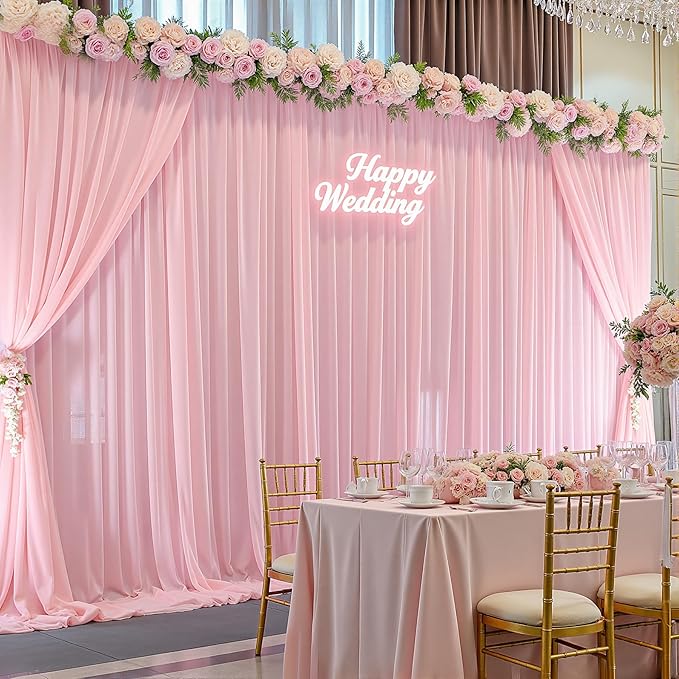 20ft x 10ft Peach Pink Backdrop Curtains, Wrinkle-Free Sheer Chiffon Fabric Photo Backdrop Drapes for Wedding Arch Party Ceremony Stage Photography Decorations