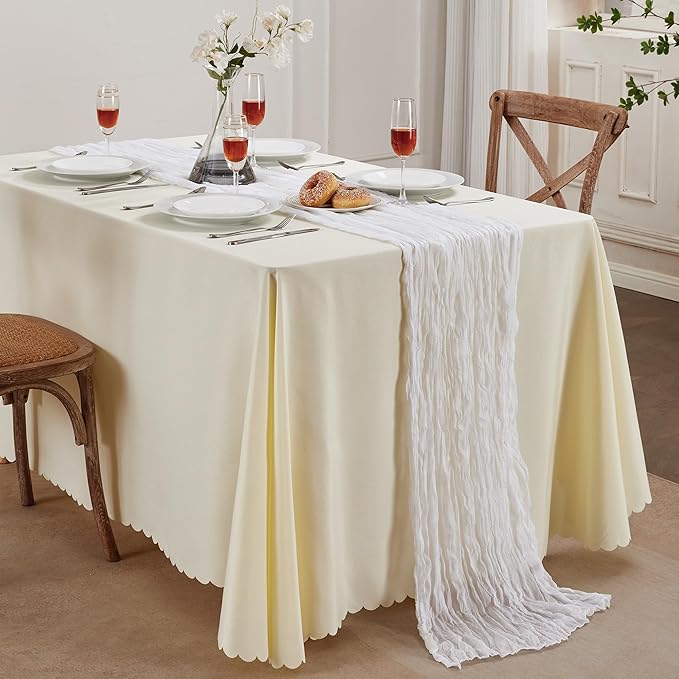 White Mother’s Day Cheesecloth Table Runner 10FT Long Easter Spring Boho Gauze Table Runner Rustic Sheer Runner for Spring Wedding Bridal Baby Shower Birthday Party Table Decor Easter Decorations