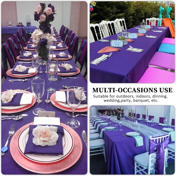 8 Pack Purple Tablecloth 60 x 126 Inch for 8 Foot Rectangle Tables, Wrinkle Resistant Purple Rectangular Table Cloth Washable Polyester Fabric for Holiday Buffet Wedding Party Banquet