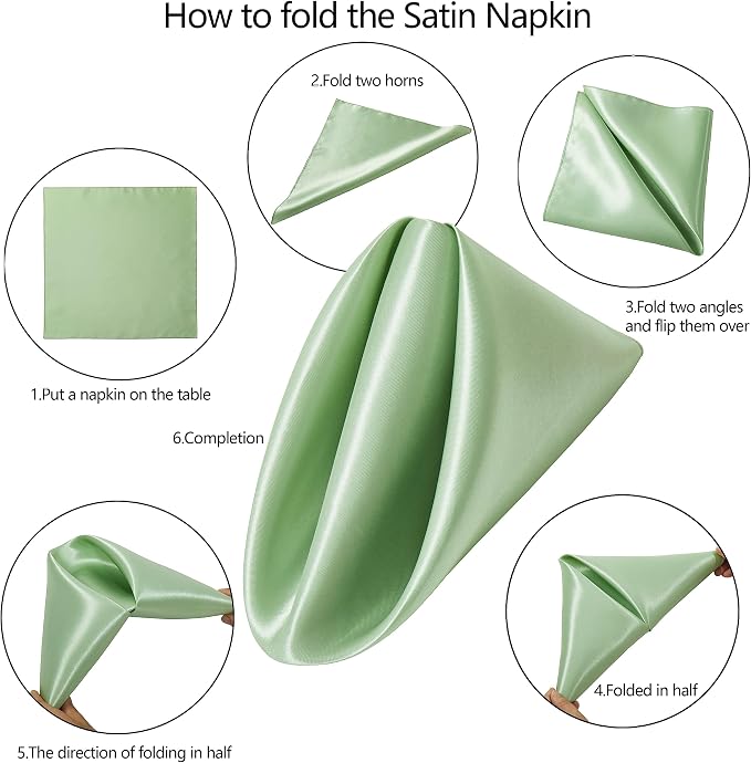 50 Pack Square Satin Dinner Napkins, 20x20 Inches Silky Soft Smooth Table Cloth Napkins for Restaurant Weddings Banquet Party Decoration, Sage Green