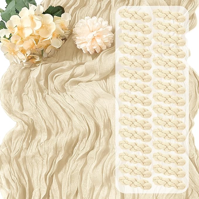 30 Pack Ivory Cheesecloth Table Runner 17 x 108 inch Cheese Cloth Table Runners 9ft Ivory Table Runner Rustic Romantic Sheer Gauze Runner for Wedding Party Baby Shower Table Decoration