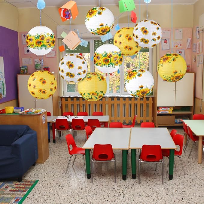 Panelee 12 Pcs Sunflower Paper Lanterns Party Decorations 8 Inch Hanging Round Hanging Paper Party Decorations for Holiday Indoor Outdoor Supplies
