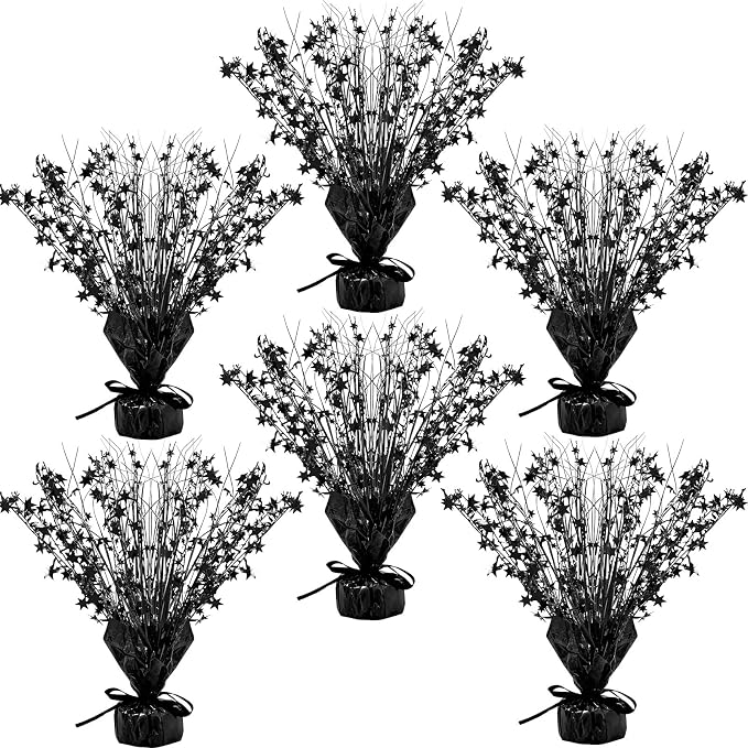 Crowye 6 Pcs Metallic Foil Spray Centerpiece Party Star Decoration Table Decor for Birthday Wedding Bachelorette Summer Party Holiday(Black,Small Star)