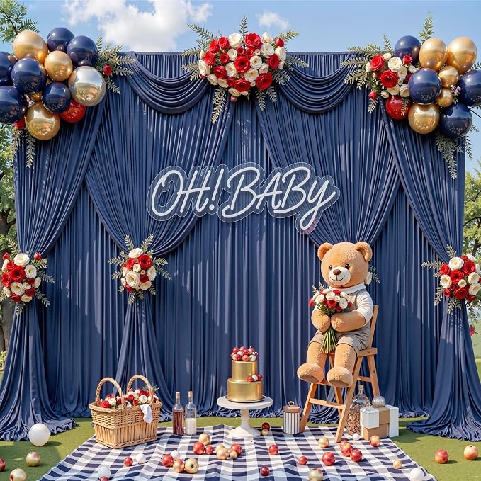 20x12ft Navy Blue Backdrop Curtains for Parties Wrinkle Free Fabric Backdrop Curtain Birthday Photo Drapes Backdrop for Wedding Baby Shower Bridal Photo Shoot Photography Back Drop 4 Panels 5x12FT