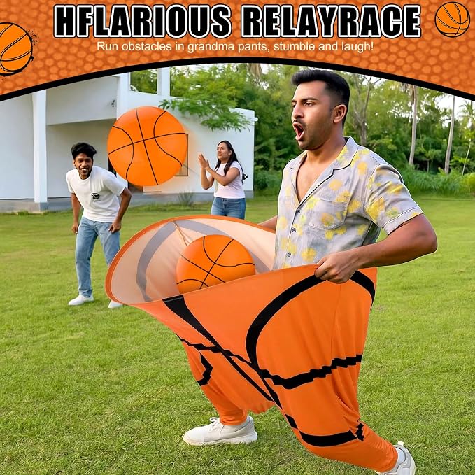 Jenaai Granny Pants Yard Game Set, 2 Oversized Funny Pants with 12 Bouncy Balls and 2 Air Pumps, Outdoor Tossing Game Summer Party Games for Family Reunion Backyard Party Field Day