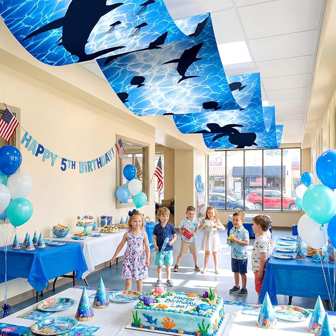 Feifeiya 3 Pcs Under The Ocean Classroom Ceiling Decor 24 Inch x 12 ft Summer Whale Birthday Party Decor VBS 2026 Under The Sea Ceiling Cover Shark Banner for Preschool Kindergarden School Daycare