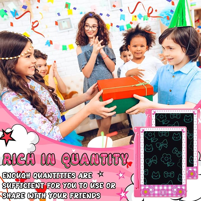 Nezyo 12 Pack Pink Bow LCD Writing Tablet for Kids Bulk 4.4 Inch Mini Doodle Board Drawing Tablet Colorful Erasable Electronic Drawing Pad Reusable Educational Learning Toys Birthday
