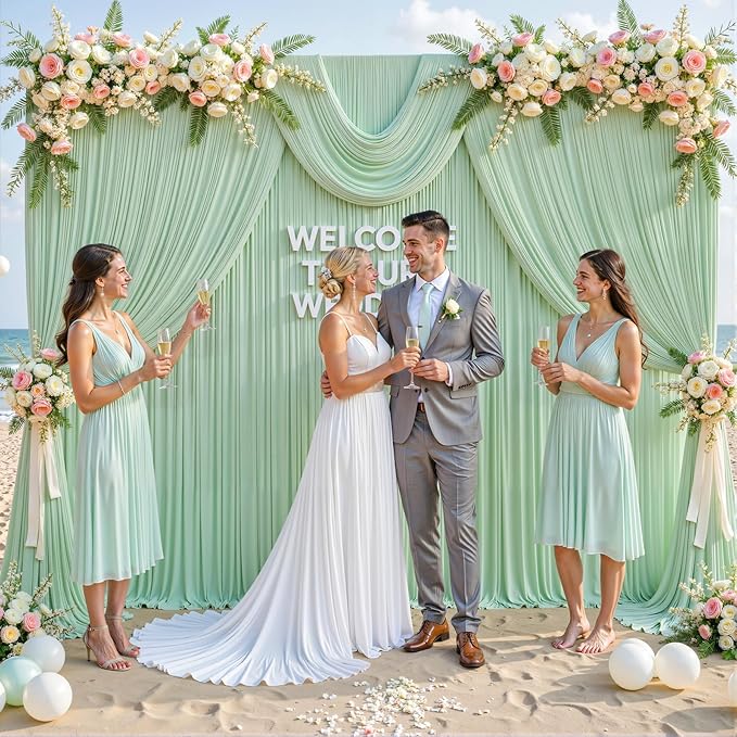10ft x 10ft Sage Green Backdrop Curtain for Wedding Baby Shower Wrinkle Free Backdrop Drapes Panels for Parties Bridal Shower Birthday Photo Photography Polyester Fabric Background Decoration