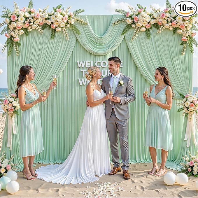50ft x 10ft Wrinkle Free Sage Green Wedding Backdrop Curtains for Party Bridal Shower Reception Decorations Sage Green Fabric Curtain Backdrops Drapes for Photography Baby Shower Birthday Background