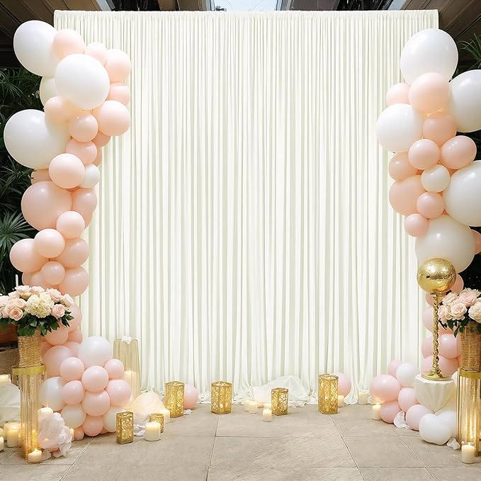 10x12 Ivory Backdrop Curtains for Wedding Party Wrinkle Free Backdrops Curtain Drapes Fabric Decorations Photo Back Drop Cloth for Baby Shower Photography Stage Reception 5ft x 12ft,2 Panels