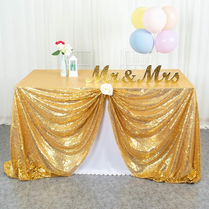 ShiDianYi Gold Sequin Tablecloth 90x156-Inch Rectangle Table Cloth for 8FT Tables Rectangular Golden Tablecloths for Parties Sequins Fabric Overlay Wedding Holiday Decor