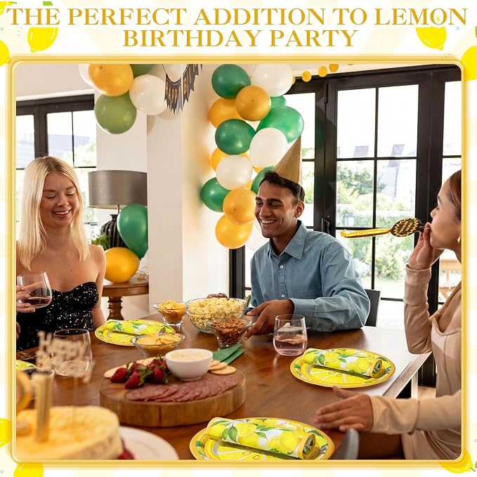 Funnymoom 200 Pcs Lemon Party Supplies Kit Summer Fruit Theme Disposable Paper Dinner Dessert Plates Luncheon Napkins Beverage Napkins for Yellow Lemon Birthday Baby Shower Wedding Party 50 Guests
