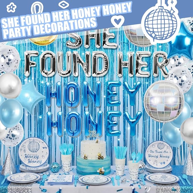168 Pcs She Found Her Honey Honey Bridal Shower Party Supplies Mamma Mia Bachelorette Party Decoration Last Disco Bachelorette Tableware Set Dancing Queen Disposable Paper Plates Cup for 24