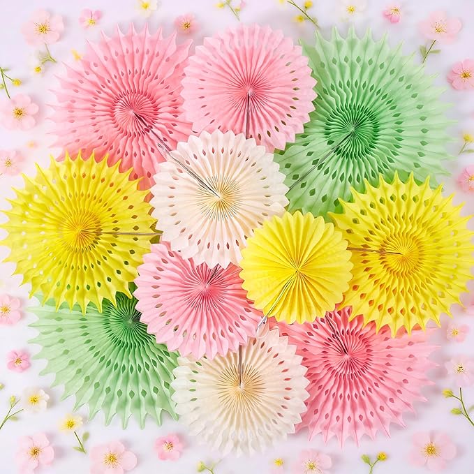 Paper Jazz 11pcs Pastel Paper Fans, Soft Colorful Party Decorations for Spring, Fairy, Tea Party, Birthday Hanging Paper Flowers for Wedding, Baby Shower, Garden Decor
