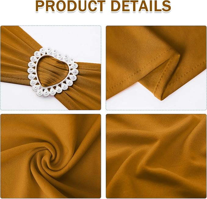 Howhic Pack of 60 Spandex Chair Sashes Bows Stretch Chair Cover Band with Buckle Slider Universal Elastic Chair Ties for Wedding Banquet Party Event Decoration (Gold)