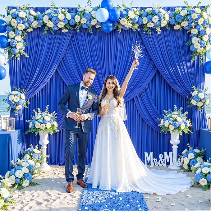 20ft x 10ft Royal Blue Backdrop Curtain for Parties Blue Wrinkle Free Backdrop Drapes Panels for Baby Shower Birthday Party Wedding Photo Photography Polyester Fabric Background Decoration