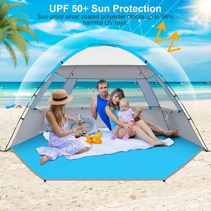 Gorich Beach Tent Sun Shelter for 3/4/6/8/10 Person with UPF 50＋ UV Protection, Lightweight & Easy Setup Beach Shade Canopy, Portable Beach Shade Tent Beach Cabana