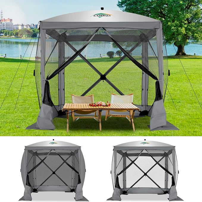 COBIZI 6x6 FT Pop up Gazebo Tent, Screen Tent with Sidewalls, Waterproof Portable Outdoor Small Screen Tents Sun Shelter, Carpas para Patio for Outdoor Camping, Backyard and Garden, Gray