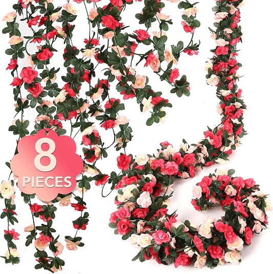 8 Pcs 65.6FT Flower Garland,Rose Garland,PinkFlower Vines for Decoration, Wedding, Garden, Wall Decoration,Backdrop,Bedroom,Birthday Party