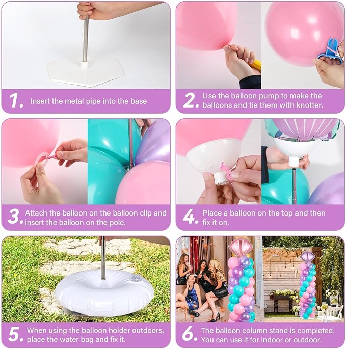 2 Sets Mermaid Party Balloon Column Stand Kit with 102 Balloons Beach Mermaid 5.57ft Adjustable Balloon Tower Stand with Bases Sea Shells Balloons Arch Column for Girl Princess Birthday Party Supplies