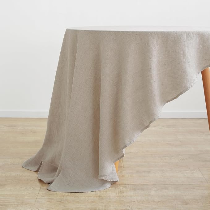 Linen World Linen Tablecloth,100% French Linen Round Tablecloth 70" Inch,Washable Natural Tablecloth for Dining,Outdoor,Weddings and Restaurants,Decorative Thanksgiving Christmas