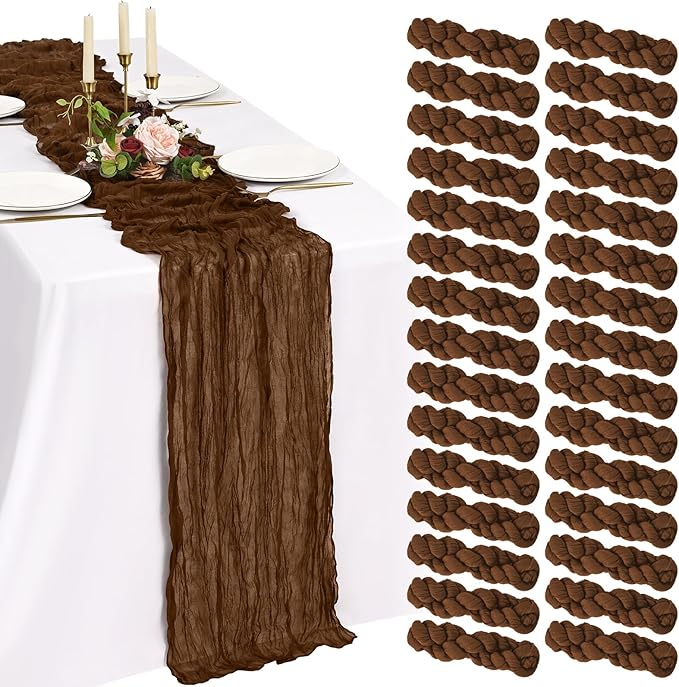 30 Pack Cheesecloth Table Runner 10FT Brown Table Runner Boho Gauze Cheese Cloth Table Runners Long Rustic Sheer Table Decorations for Wedding Party Baby Bridal Shower Birthday Holiday Home