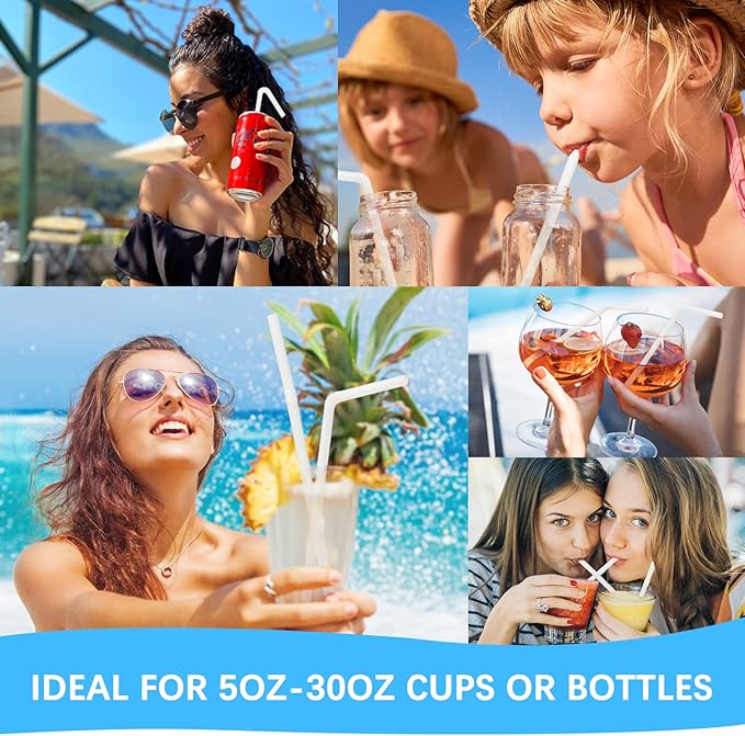 Plasticless 100P PLA Disposable Drinking Straws Corn Plant Based Biodegradable Straws, BPA Free Compostable Straw (100 Pack White Individually Wrapped Straws)