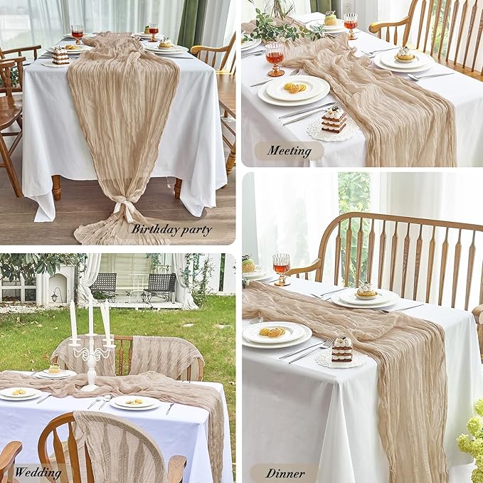 IVAPUPU 4 Pcs Cheesecloth Table Runner - 10ft Nude Spring Boho Gauze Cheese Cloth Table Runners for Baby Shower Decoration Wedding Party Garden Farmhouse