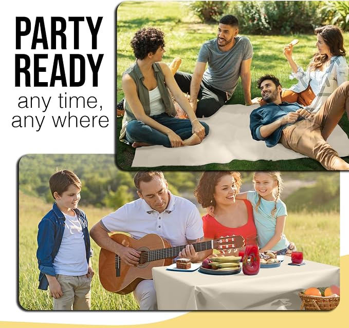 Party Solids 66% Thicker Premium Ivory Plastic Table Cover Roll 40" X 100' Table Cloth Plastic Cover Roll Quality Thick Banquet Rolls Disposable Tablecloth Rolls Strong American Based Company