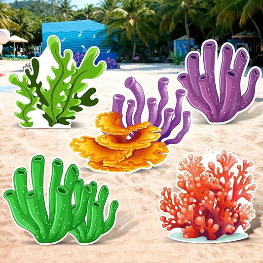 Capoda 5 Pcs Large Under The Sea Stand Decoration 16.5 to 26.4 inch Corals Seaweed Cardboard Cutouts Mermaid Birthday Party Decoration for Ocean Theme Baby Shower Lawn Classroom Yard Decor Photo Prop