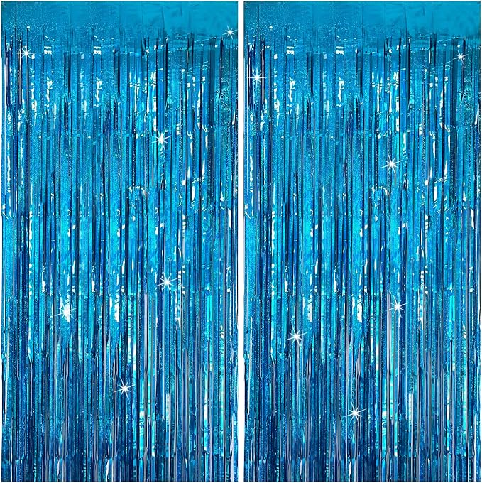 Tinsel Curtain Party Backdrop Blue Birthday Party Decorations 2 Packs Glitter Foil Fringe Curtain Party Decor Streamers Photo Booth for Birthday Christmas Wedding Halloween Graduation Decorations