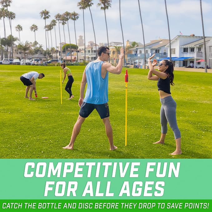 GoSports Tipsy Toss Game Set - Flying Disc Bottle Drop Yard Game - Choose Pro or Standard