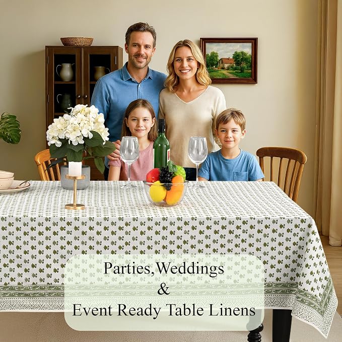 CPC Lotus Meadow Tablecloth 100% Cotton 80x120 Inch Indian Block Print Rectangle Table Cover, Table Cloth for Gifting in Weddings, Halloween, Fall, Christmas, Thanksgiving