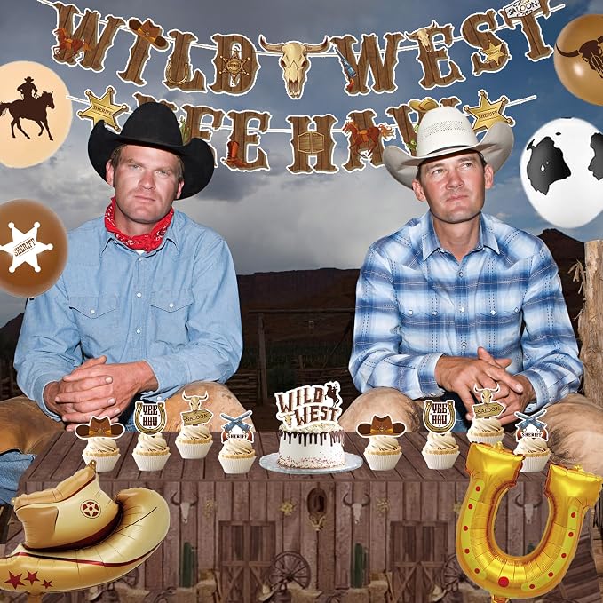 Western Party Decorations,Cowboy Party Decorations For Men,Wild Weat Banner,Cow Print Foil Balloon,Table Cloth,Western Decor For Boys