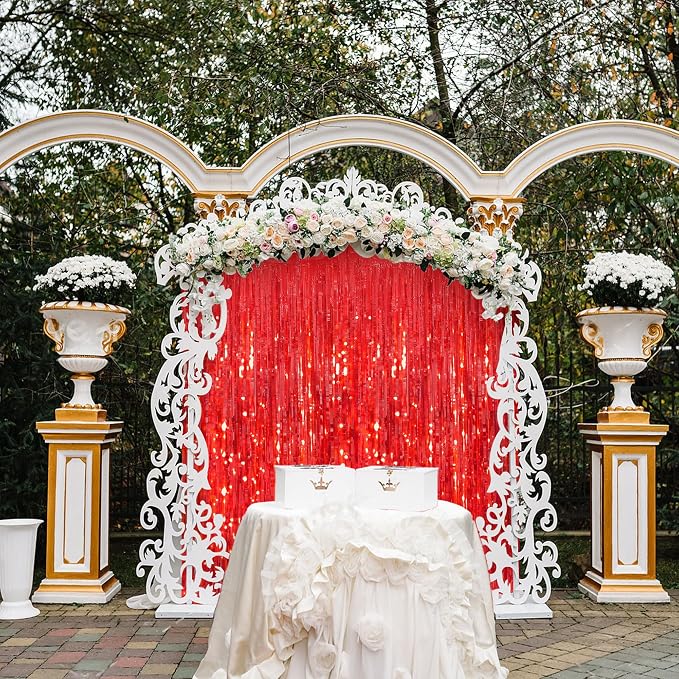 JOYIT 5 Pack Red Tinsel Backdrop - 3.28 ft x 6.56 ft Fringe Backdrop, Glitter Foil Fringe Curtains for Party Decorations, Birthday, Bachelorette, Graduation, Wedding (Red, 5 Pack)