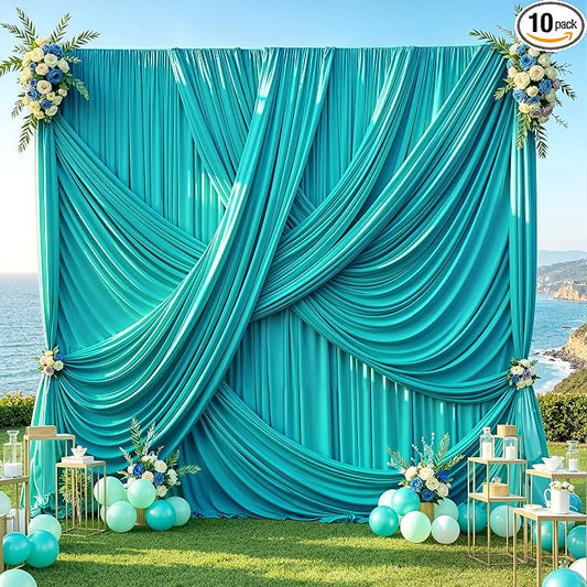 50ft×12ft Turquoise Backdrop Curtains for Wedding Parties, 10 Panels Wrinkle Free Polyester Photo Backdrop Drapes Back Drop Cloth for Birthday Photography Background