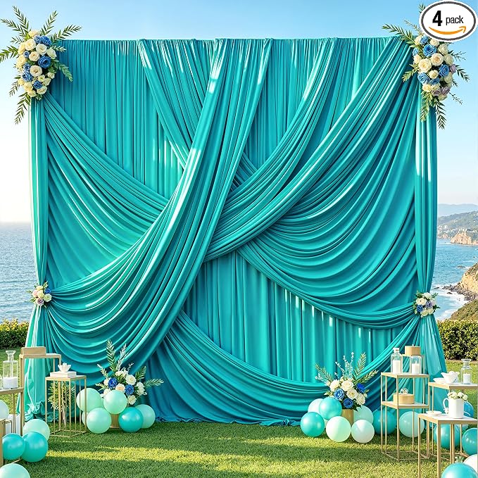 20ft×12ft Turquoise Backdrop Curtains for Wedding Parties, 4 Panels Wrinkle Free Polyester Photo Backdrop Drapes Back Drop Cloth for Birthday Photography Background