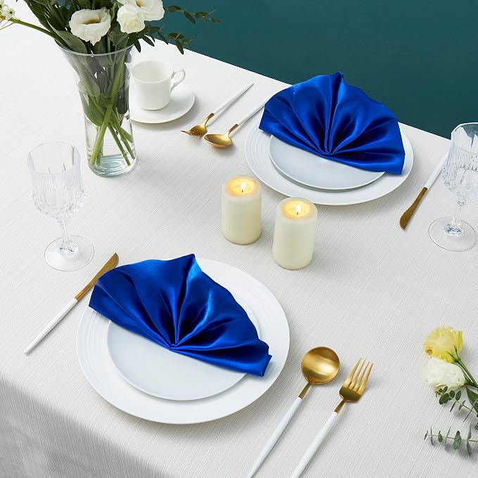 24 Pack Square Satin Dinner Napkins, 17x17 Inches Silky Soft Smooth Table Cloth Napkins for Restaurant Weddings Banquet Party Decoration, Royal Blue