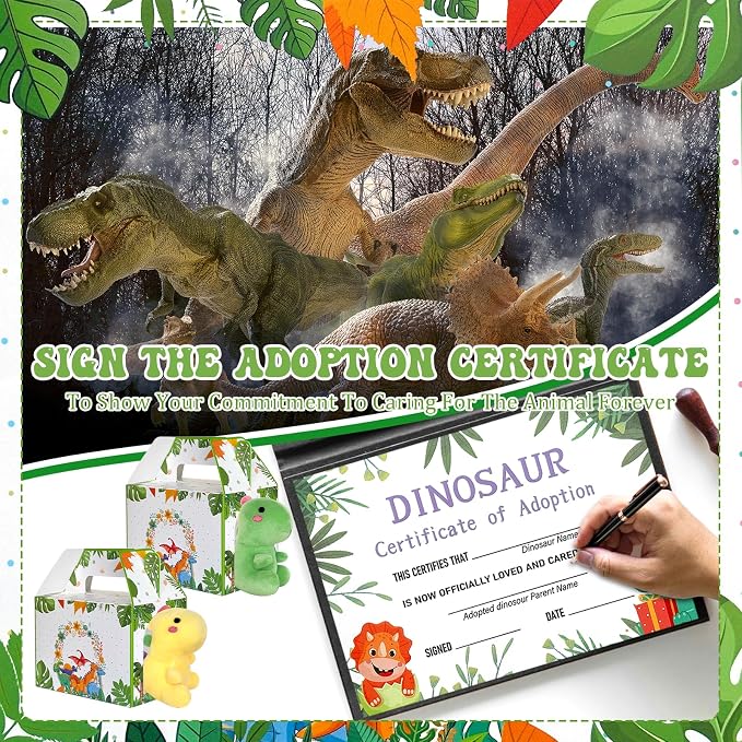 38 Pcs Adopt a Dinosaur Pet Party Favors Include 12 Mini Dinosaur Stuffed Animals 12 Foldable Boxes 12 Adopt Dinosaur Cards 1 Adopt Sign 1 Adopt Fence for Adopt a Pet Party (Plush)