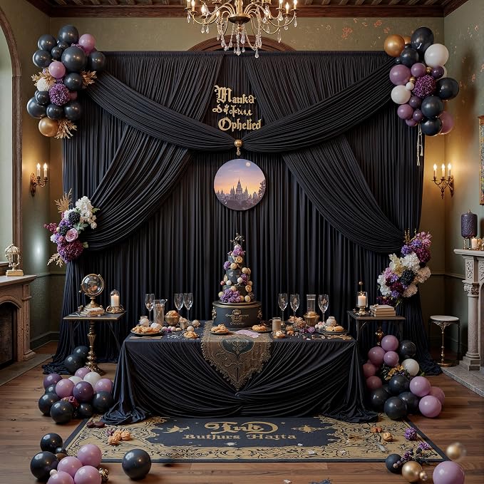 12ft x 10ft Black Backdrop Curtains for Parties, Wrinkle Free 2 Panels Photo Backdrop Drapes Back Drop Cloth for Wedding Birthday Photography Background Decor