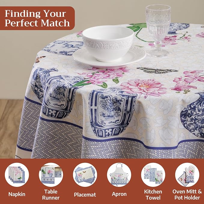 Maison d' Hermine Table Cloth Round Table 100% Cotton 69 Round Inches Tablecloth Reusable Decorative for Dining Kitchen Room Farmhouse Party Home Hotel Restaurant Spring Summer - Canton