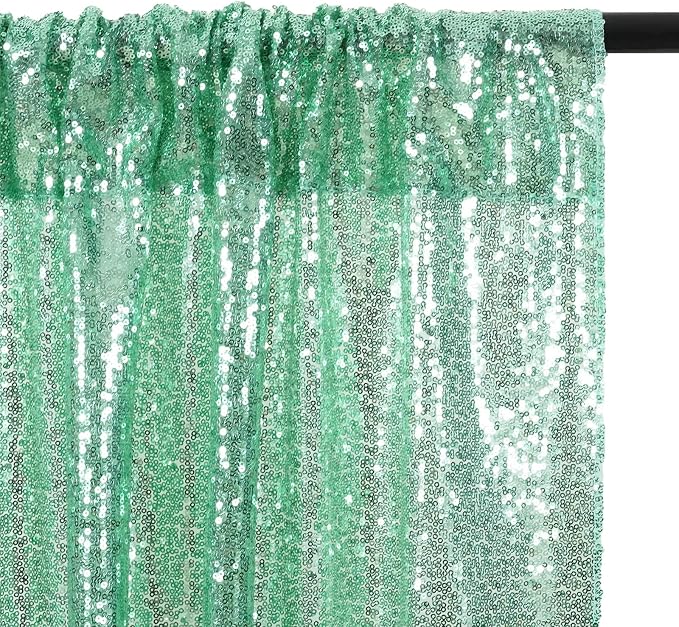Eternal Beauty Mint Green Sequin Backdrop, 6x8 Ft Glitter Background Curtains for Shimmer Photography Party Wedding Birthday Back Drop Decor