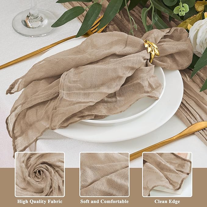 50 Pack Cheesecloth Napkins 20"x20" Nude Boho Gauze Cheese Cloth Napkins Bulk Rustic Dinner Table Decor for Wedding Bridal Baby Shower Party