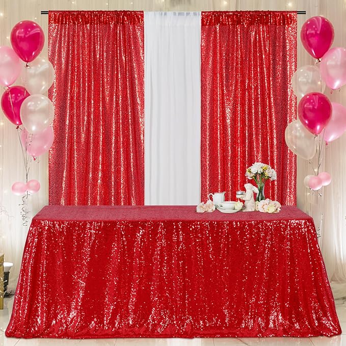 Poise3EHome Red Sequin Tablecloth 50×80 Inch Rectangle Sparkly Fabric Table Cover Overlay for Birthday Wedding Christmas Party Holiday Baby Shower Decoration