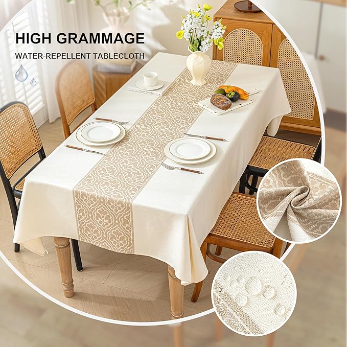 Nordic Beige Rectangular Tablecloth, Premium Drape, Water & Stain Resistant, Elegant Rectangle Table Cover for Dining, Kitchen, Party, Home Decor