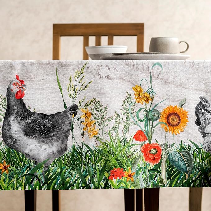 Maison d' Hermine Table Cloth Rectangle Table 100% Cotton 60 x 90 Inches Tablecloth Reusable Decorative for Dining Kitchen Room Farmhouse Party Home Hotel Restaurant Spring Summer - Basse Cour